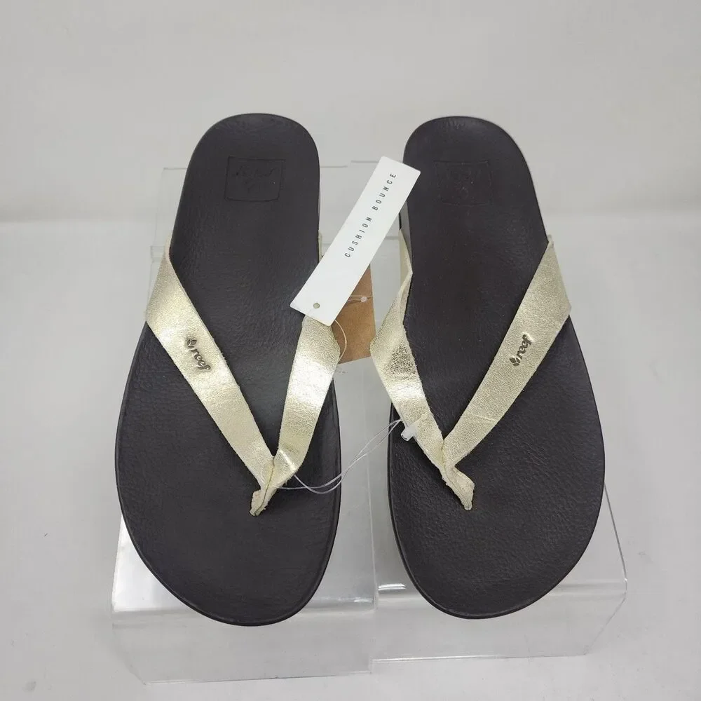Reef Sandals Womens Size 6 Gold Cushion Bounce Court Flip Flops Comfort Summer